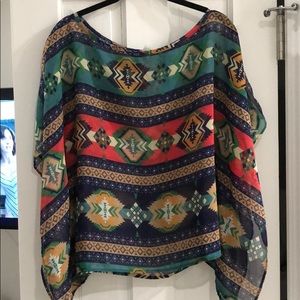 Multi colored, patterned, sheer, light top